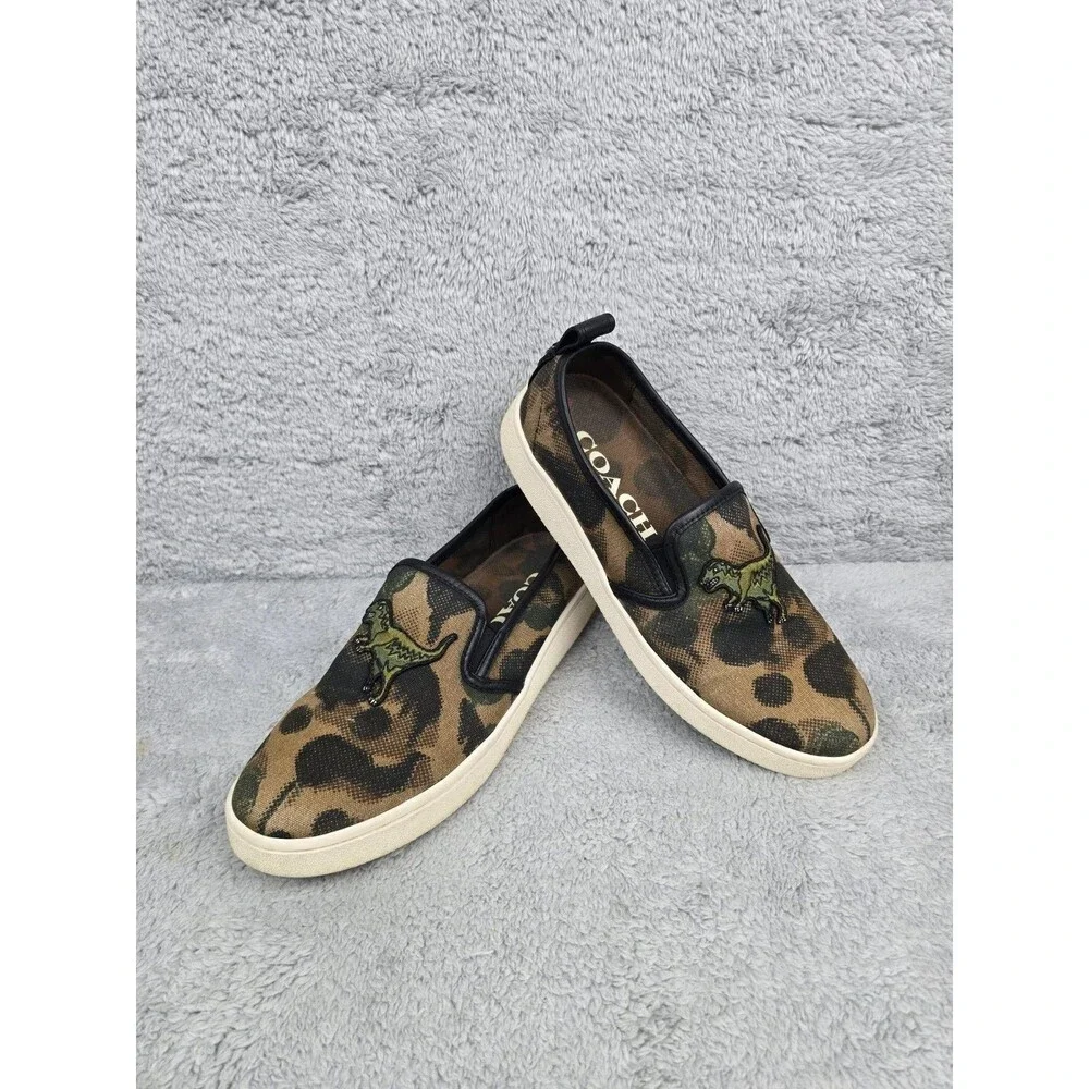 COACH C115 Rexy Dino Dinosaur Camo Slip On Sneakers Mens 8.5 G3864